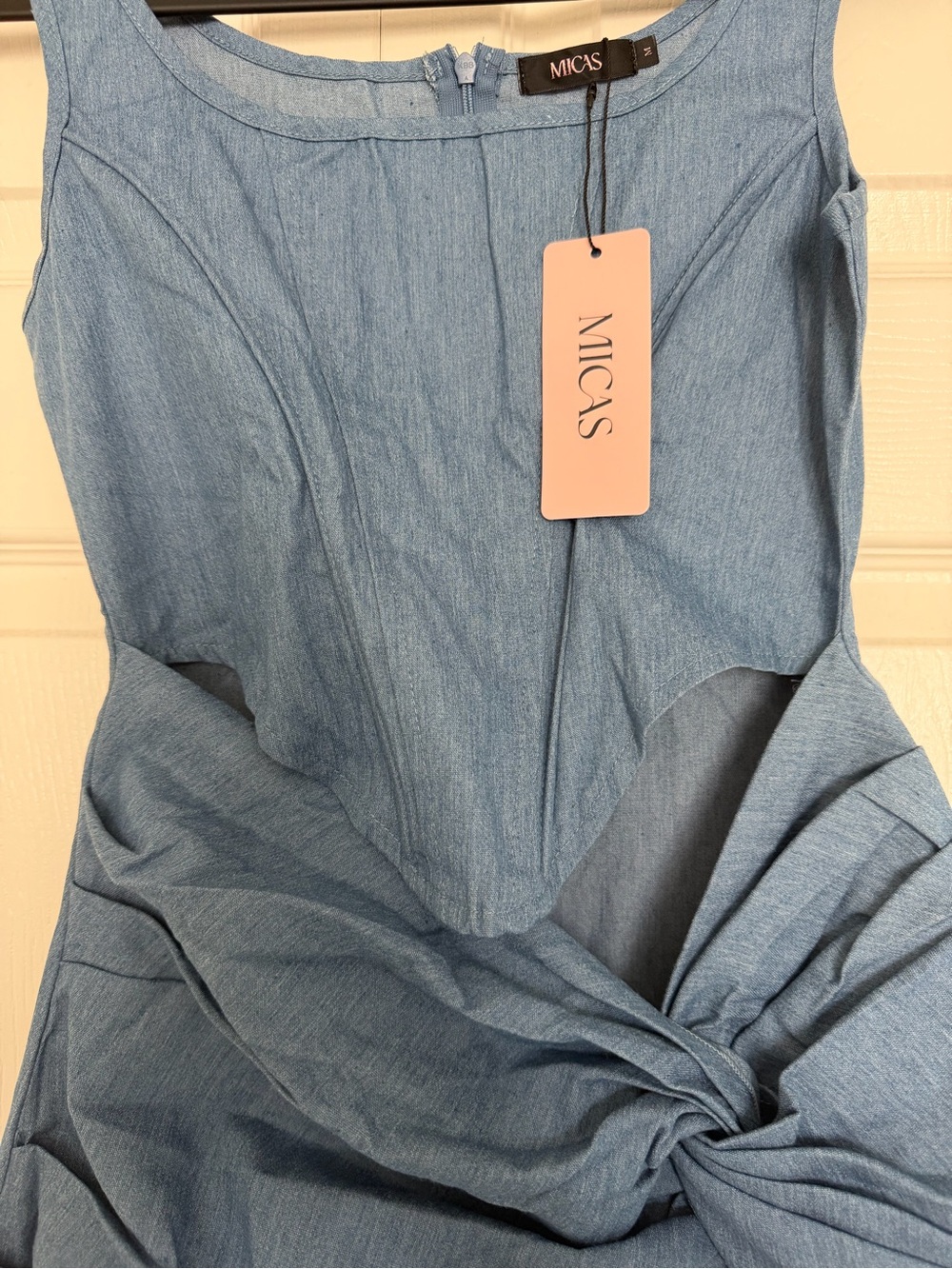 Micas - Blue Knot-Front Sleeveless Corset Mini Dress: Size Medium - Picture 2 of 7